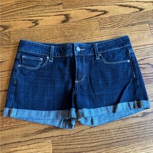 PAIGE Blue Jean Shorts with Cuffed Hem